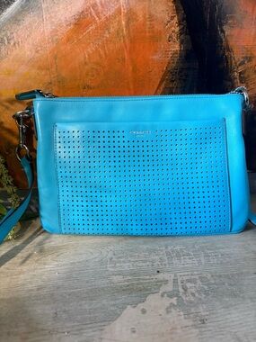 Coach Perforated Leather Crossbody — Turquoise Blue